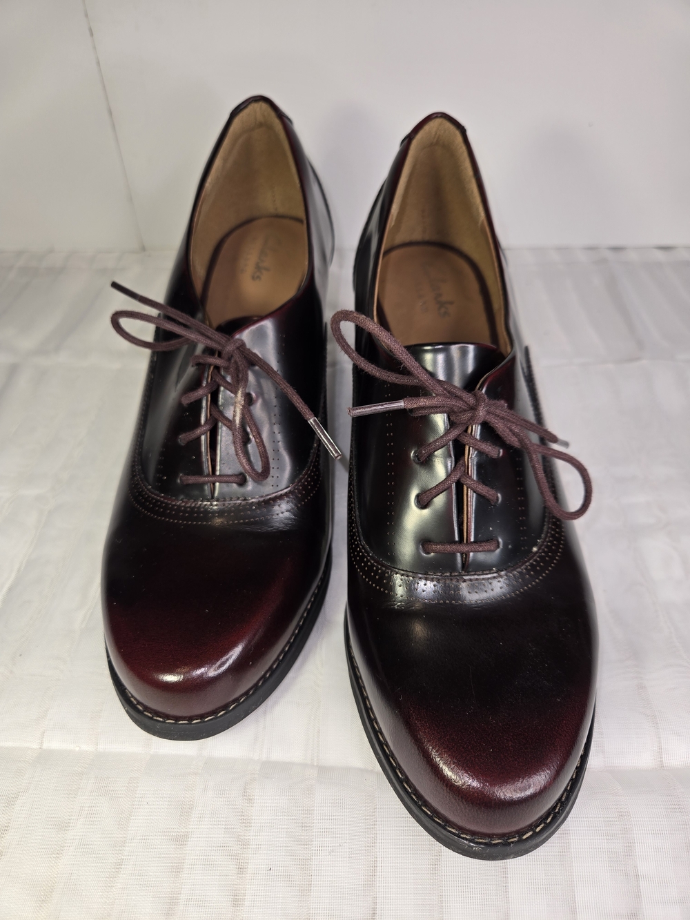 Clarks Burgundy Leather Lace-Up Heeled  Oxfords